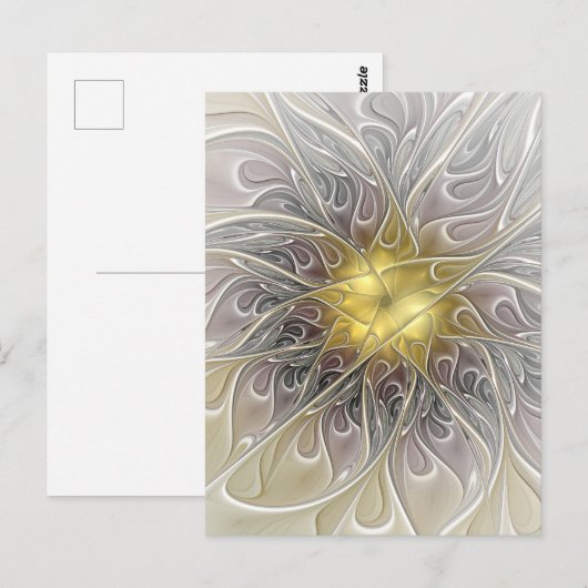 Bloei met moderne abstracte fractale bloem in goud briefkaart (Voorkant / Achterkant)