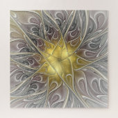Bloei met moderne abstracte fractale bloem in goud legpuzzel (Horizontaal)