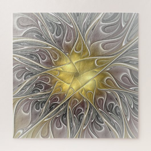 Bloei met moderne abstracte fractale bloem in goud legpuzzel (Verticaal)