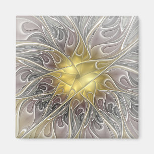 Bloei met moderne abstracte fractale bloem in goud magneet