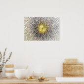 Bloei met moderne abstracte fractale bloem in goud poster (Keuken)