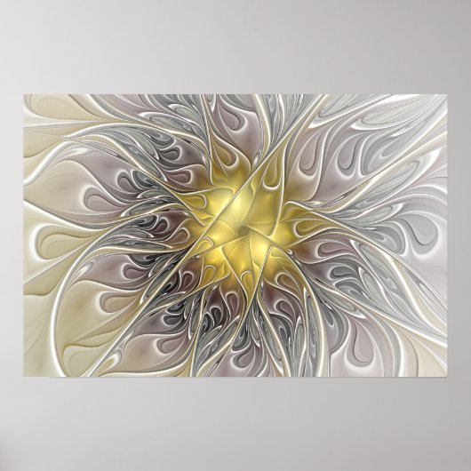 Bloei met moderne abstracte fractale bloem in goud poster (Voorkant)