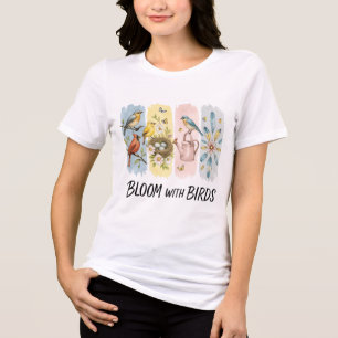 Bloei met vogels Lente Natuur Illustratie Tri-Blend Shirt