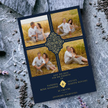 Bloei Navy Goud 4 Foto's Klassieke Filigraan