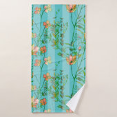 Bloei op Blauwe Gestreepte Achtergrond Aqua Badhanddoek (Badhanddoek)