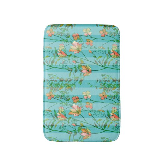 Bloei op Blauwe Gestreepte Achtergrond Badmat (Voorkant Verticaal)