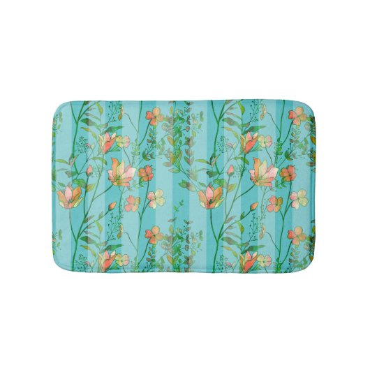 Bloei op Blauwe Gestreepte Achtergrond Badmat (Voorkant)