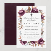 Bloei Paarse Waterverf Doopuitnodiging Kaart (Voorkant / Achterkant)