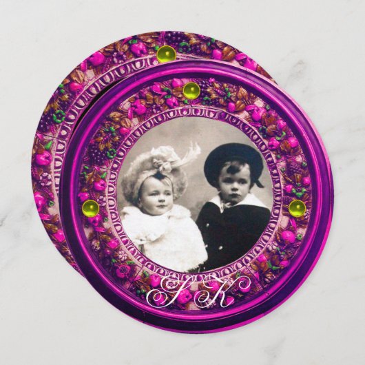 BLOEI RENaissance BLOEMEN,ROZE VRUCHTEN MONOGRAM Kaart (Voorkant / Achterkant)