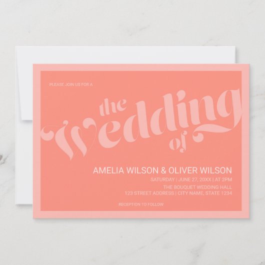 Bloei Typografie Koraal Zalm Bruiloft Kaart (Voorkant)