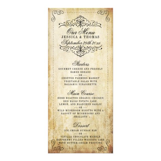  bloei vintage bruiloft menu (Voorkant)