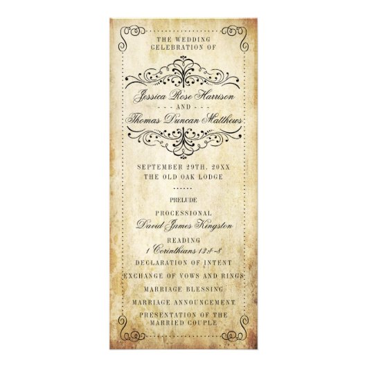  bloei vintage bruiloft programma (Voorkant)