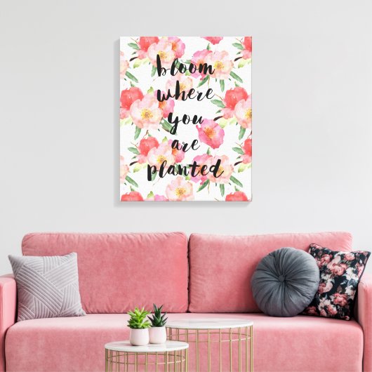 Bloei waar je bent geplant roze Waterverf bloemen Canvas Afdruk (Insitu (Woonkamer))