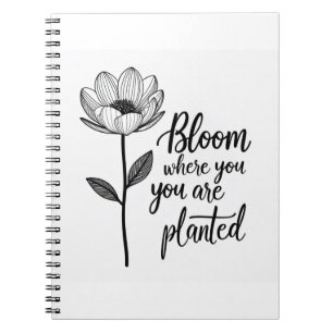 Bloei Waar Je Geplant Bent Lijnkunst Bloem Notit Notitieboek