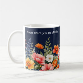 Bloei Waar Je Geplant Bent Navy Blauwe Bloemen Koffiemok