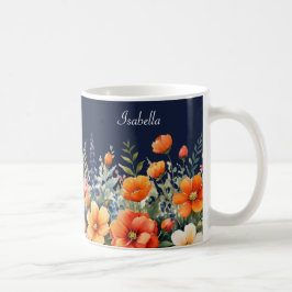 Bloei Waar Je Geplant Bent Navy Blauwe Bloemen Koffiemok