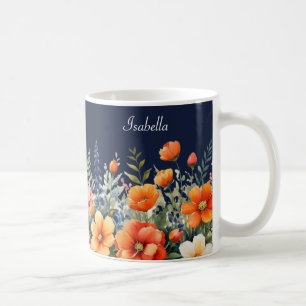 Bloei Waar Je Geplant Bent Navy Blauwe Bloemen Koffiemok