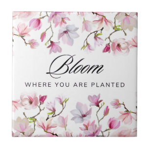Bloei Waar Je Geplant Bent - Roze Magnolia Tegeltje