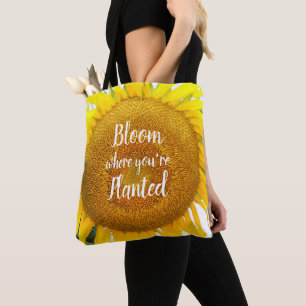 Bloei waar je geplant gele zonnebloem tote bag