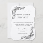  Bloei Zwart Monogram Foto Huwelijk Kaart (Voorkant)