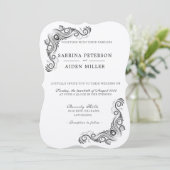  Bloei Zwart Monogram Foto Huwelijk Kaart (Staand voorkant)