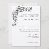 Bloei Zwart Monogram Foto Huwelijk Kaart (Voorkant)