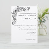 Bloei Zwart Monogram Foto Huwelijk Kaart (Staand voorkant)