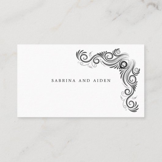  Bloei Zwart Monogram Huwelijk Plaatskaartje (Achterkant)