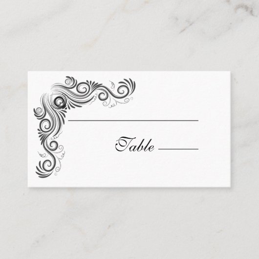  Bloei Zwart Monogram Huwelijk Plaatskaartje (Voorkant)