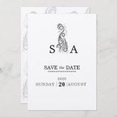  Bloei Zwart Monogram Huwelijk Save The Date (Voorkant / Achterkant)