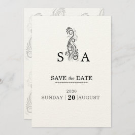  Bloei Zwart Monogram Huwelijk Save The Date