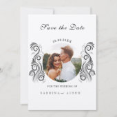  Bloei Zwart Monogram Trouwfoto Save The Date (Voorkant)