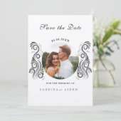  Bloei Zwart Monogram Trouwfoto Save The Date (Staand voorkant)