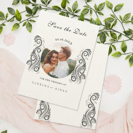 Bloei Zwart Monogram Trouwfoto Save The Date