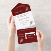 Bloeide 50ste verjaardag -  Bourgondië en Wit All In One Uitnodiging (Afscheurbaar)