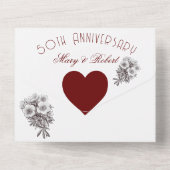 Bloeide 50ste verjaardag -  Bourgondië en Wit All In One Uitnodiging (Achterkant)