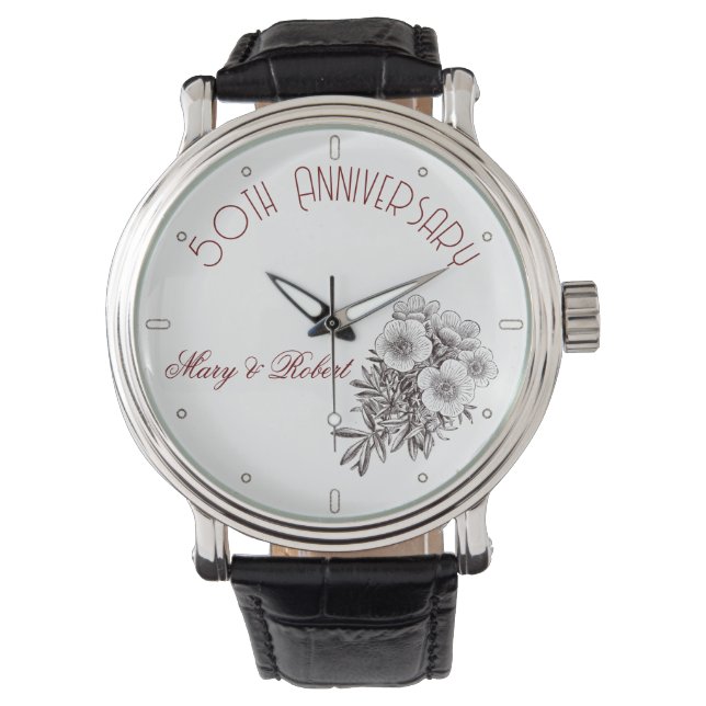 Bloeide 50ste verjaardag - gepersonaliseerd  horloge (Voorkant)