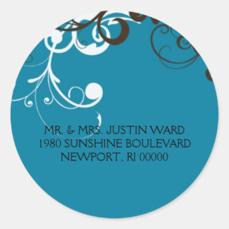 bloeien; blauw adres ronde sticker
