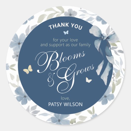Bloeien en groeien Baby shower Ronde Sticker (Voorkant)