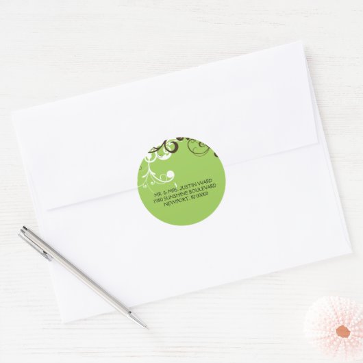 bloeien; groen adres ronde sticker (Envelop)