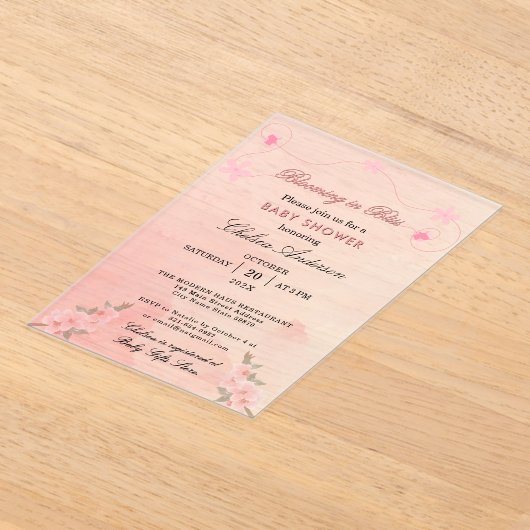 Bloeien in Bliss Blush Pink Baby shower Acryl Uitnodigingen (Laagn)