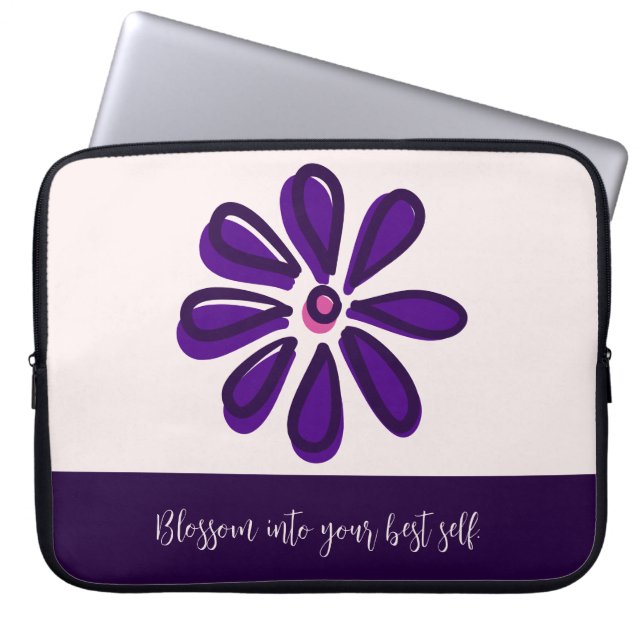 Bloeien in je beste zelf. Paarse en blauwe Laptop Sleeve (Voorkant)