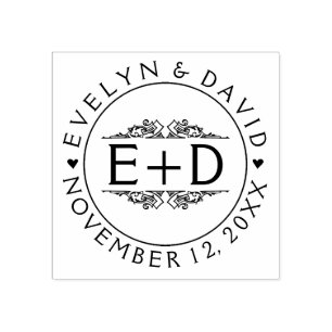  bloeien lijst, initialen & harten bruiloft rubberstempel