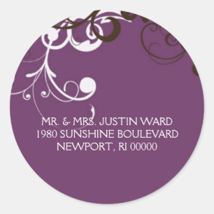 bloeien; paars adres ronde sticker
