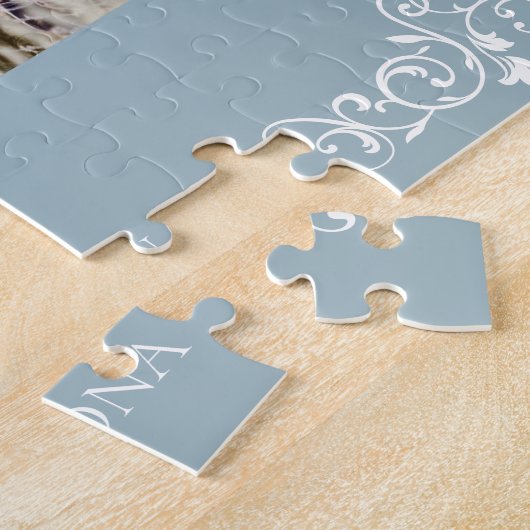  bloeien Scroll Blue foto Sla de datum op Legpuzzel (Zijkant)