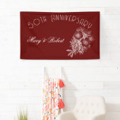 Bloeiend 50-jarig jubileum - bordeauxrood en wit spandoek (Insitu)
