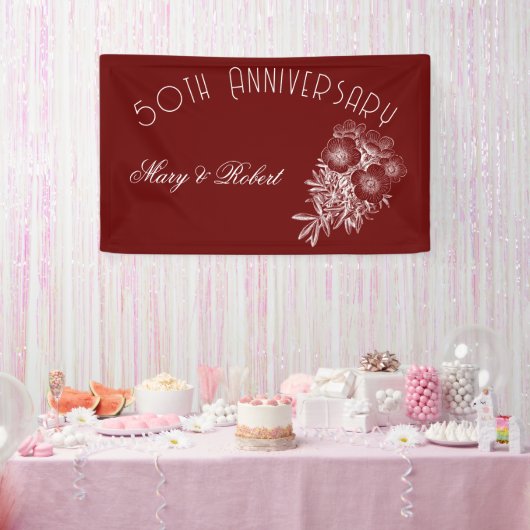Bloeiend 50-jarig jubileum - bordeauxrood en wit spandoek (Feest)