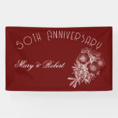 Bloeiend 50-jarig jubileum - bordeauxrood en wit spandoek (Horizontaal)