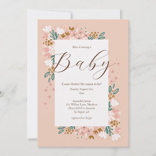 Bloeiend Baby shower Kaart (Voorkant)