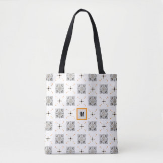 Bloeiend bloemmotief met de hand getekende krabbel tote bag
